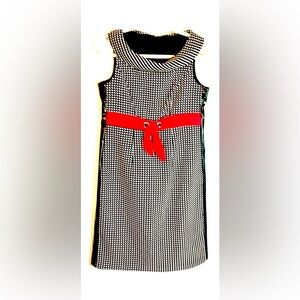 Bettie Paige Vintage Rock-a-Billy Dress  10 Polkadot Black White Red Faux Belt